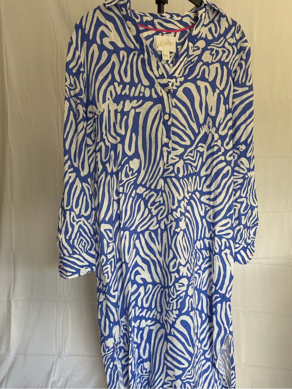 Lilly Pulitzer Royal Blue and White Printed Long Sleeve Shirt Dress size 6